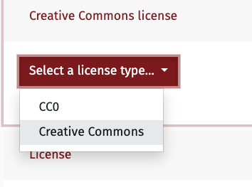 The dropdown menu for Creative Commons licenses