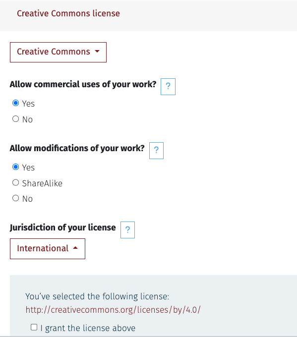 Creative Commons license decision maker in ScholarWorks