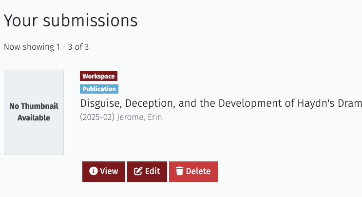 "Your submission" page in ScholarWorks